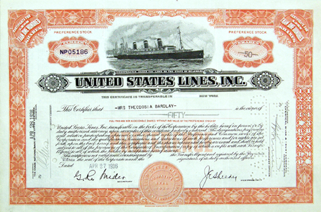 «Unites States Lines, Inc., 1936, stock certificate»